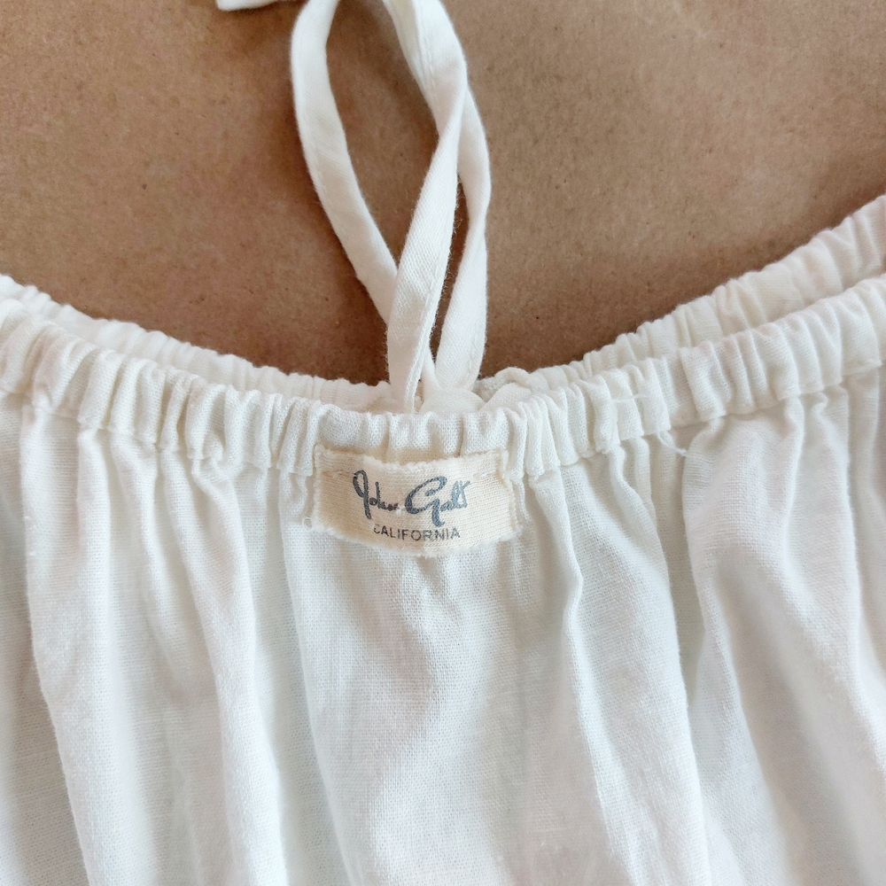 White Linen Ruffled Crop Top Blouse XS - Picture 2 of 8